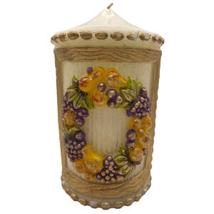 Vintage 6.5" Decorative Candle Gold Colored Carved Design With 3D Flowers